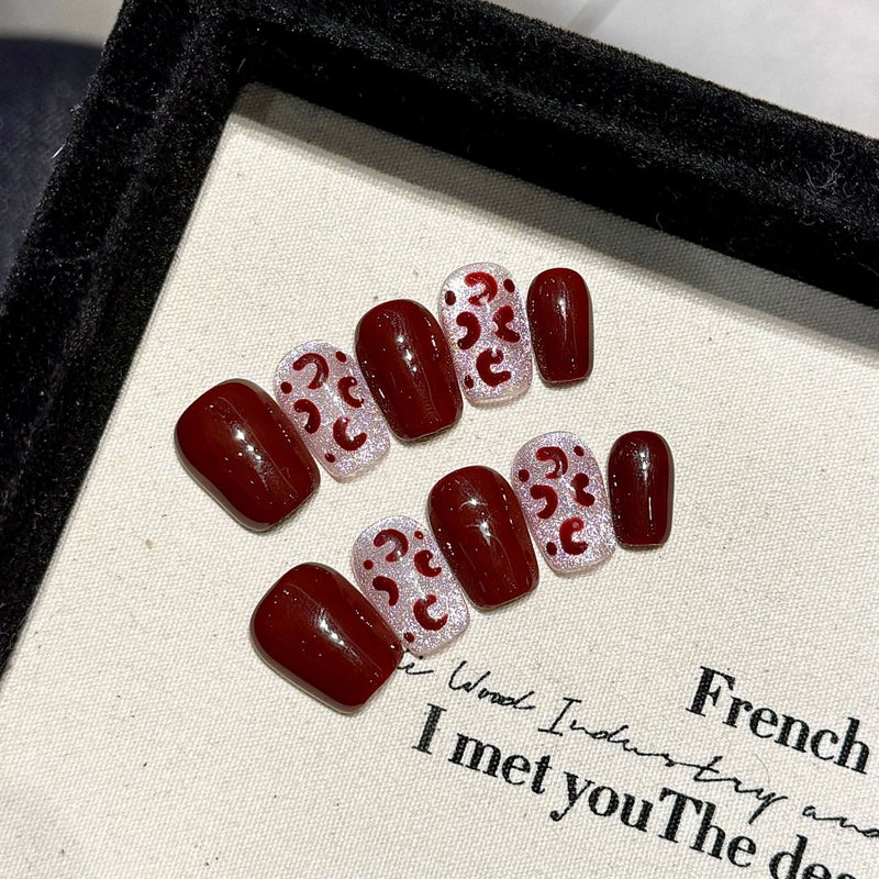 Yihe Handmade Cat's Eye Nail Art Patch – Red Stone Leopard Print Design - Image 4