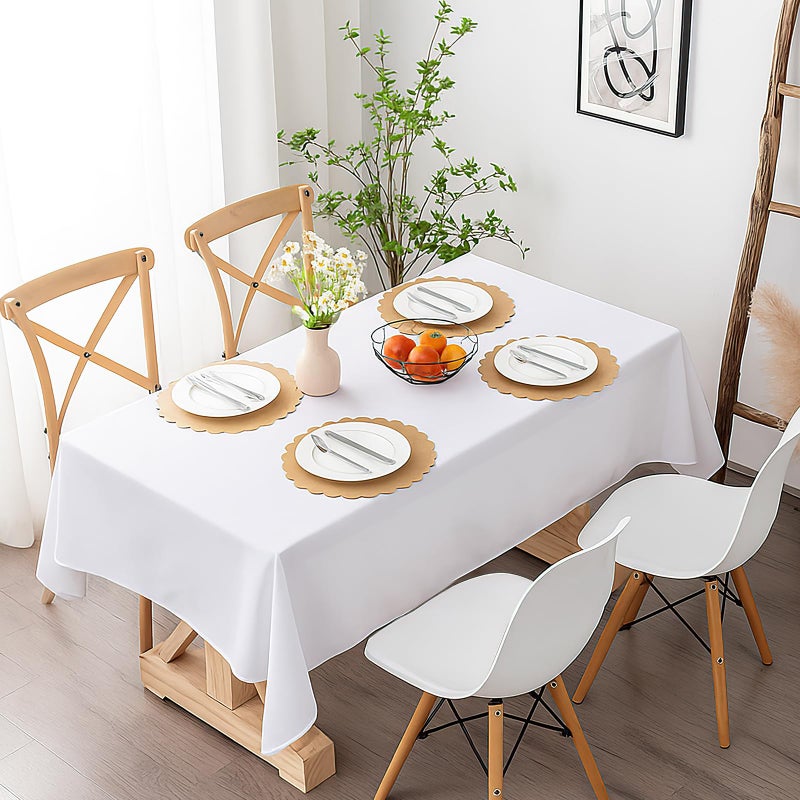 NatNarr 60 Pcs Kraft Paper Placemats, 13.5 Inch Scalloped Placemat Disposable Round Table Place Mats Decorative Paper for Dining Table Birthday Rustic Farmhouse Holiday Party - Image 5