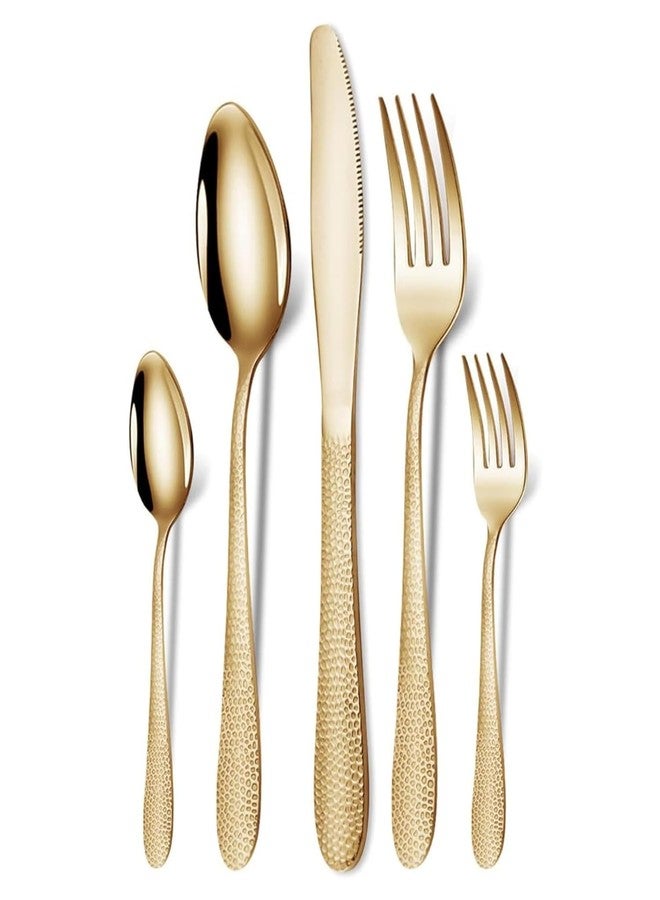 Dhyankeshwer 5-Piece Hammered Aurum Gold Flatware Set, Premium Stainless Steel Cutlery, Dishwasher Safe (Aurum Gold, Pack of 5) - Image 1