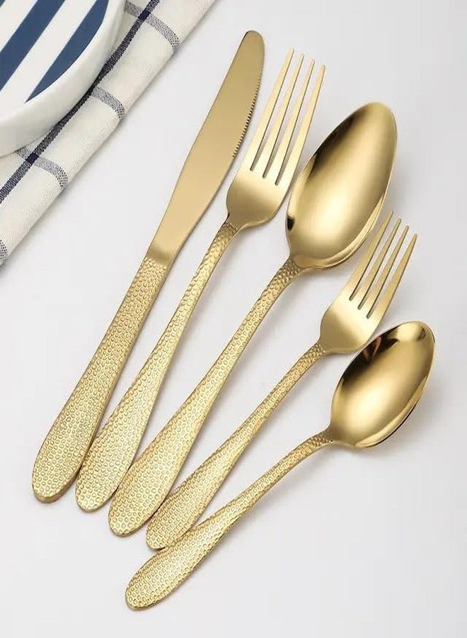 Dhyankeshwer 5-Piece Hammered Aurum Gold Flatware Set, Premium Stainless Steel Cutlery, Dishwasher Safe (Aurum Gold, Pack of 5) - Image 4