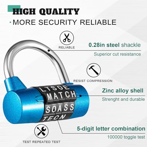 Shimeyao 8 Pcs 5 Combination Lock Metal 5 Digit Lock Heavy Duty Word Gym Locker Keyless Resettable Safety Padlock for Gym Locker Toolbox Hasp Cabinet, 4 Color(Letter) - Image 3