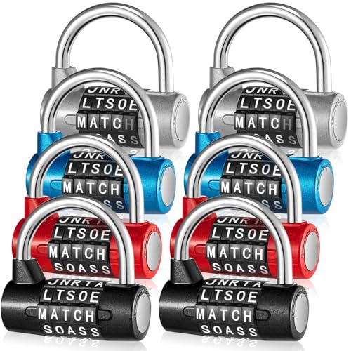 Shimeyao 8 Pcs 5 Combination Lock Metal 5 Digit Lock Heavy Duty Word Gym Locker Keyless Resettable Safety Padlock for Gym Locker Toolbox Hasp Cabinet, 4 Color(Letter) - Image 1