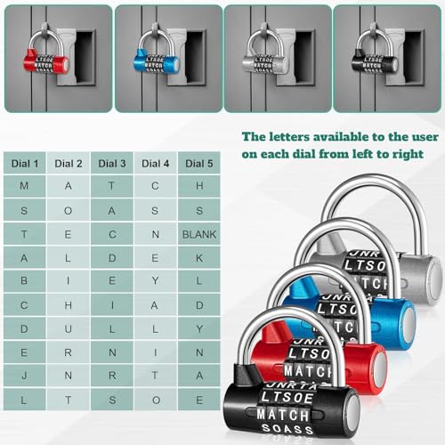 Shimeyao 8 Pcs 5 Combination Lock Metal 5 Digit Lock Heavy Duty Word Gym Locker Keyless Resettable Safety Padlock for Gym Locker Toolbox Hasp Cabinet, 4 Color(Letter) - Image 5