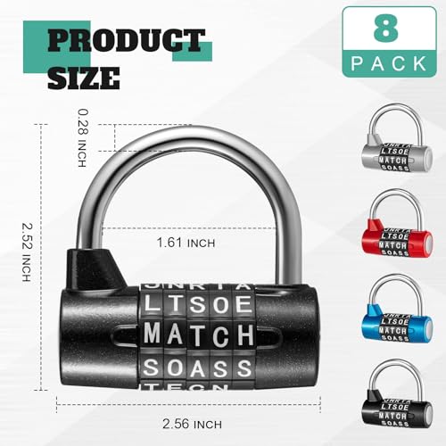 Shimeyao 8 Pcs 5 Combination Lock Metal 5 Digit Lock Heavy Duty Word Gym Locker Keyless Resettable Safety Padlock for Gym Locker Toolbox Hasp Cabinet, 4 Color(Letter) - Image 2