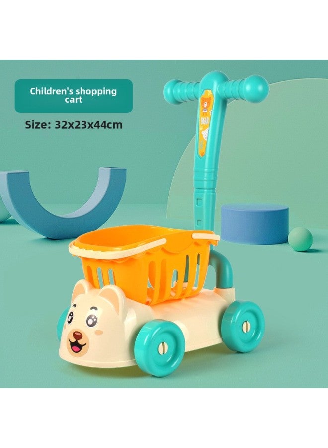 عربة تسوق للأطفال لعبة عربة دفع يدوية لتقطيع الفاكهة وبيت لعب للمطبخ للأولاد والبنات وسحب ألعاب بلاستيكية للسيارة للرضع والأطفال الصغار - اللون: عربة تسوق خضراء - Image 1