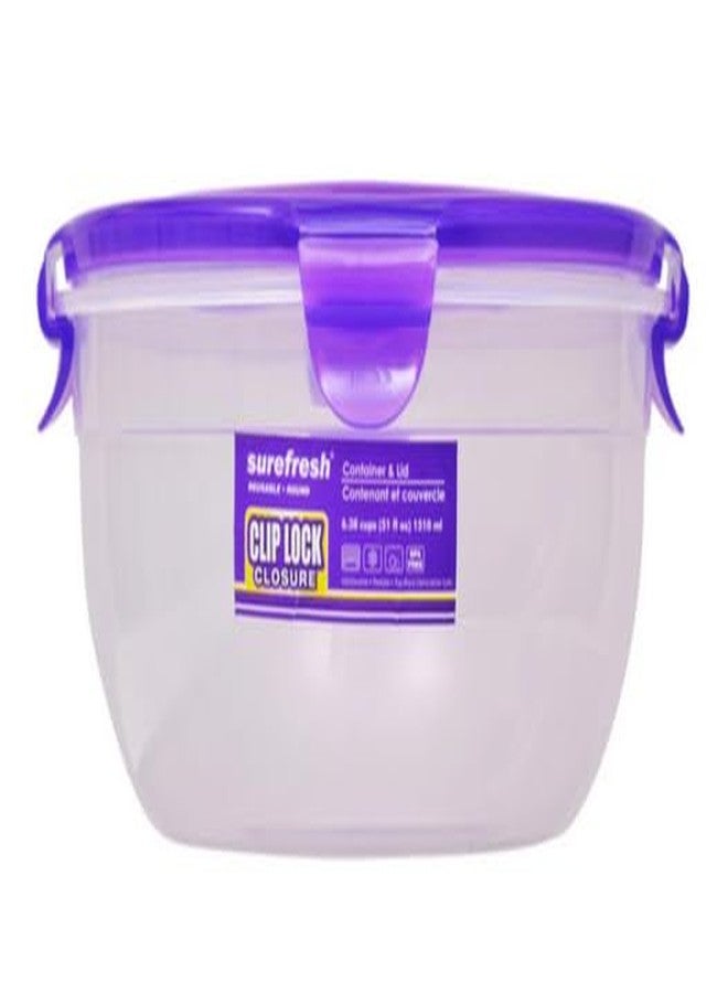 Surefresh Round Plastic Containers with Clip-Lock Lids, Food Storage Containers, Deli, Slime, Soup, Meal Prep Containers 51 Oz | BPA Free | Leakproof | Easily Snap, Clear, 218564 - Image 1