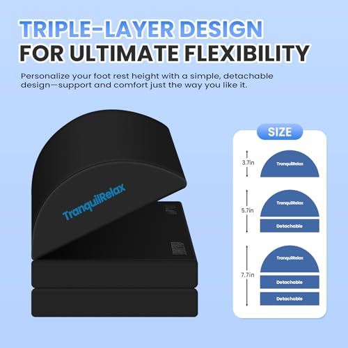 TranquilRelax Foot Rest for Under Desk at Work Gaming Accessories Foot Stool with 3 Adjustable Heights Washable Cover Comfortable Office Desk Accessories Footrest for Office Home and Car Black - Image 3