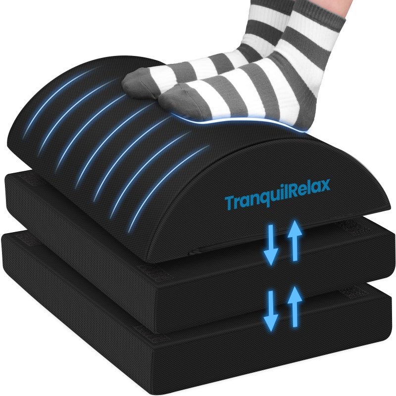 TranquilRelax Foot Rest for Under Desk at Work Gaming Accessories Foot Stool with 3 Adjustable Heights Washable Cover Comfortable Office Desk Accessories Footrest for Office Home and Car Black - Image 2