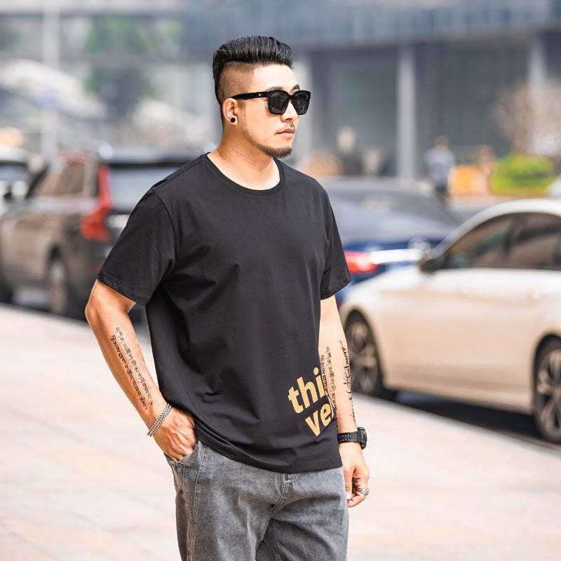 Trendy Brand Large Size Men''s 2020 Summer New Round Neck T-shirt Men''s Cotton Bronzing Printed Short-sleeved Loose Men''s T-shirt - Image 4
