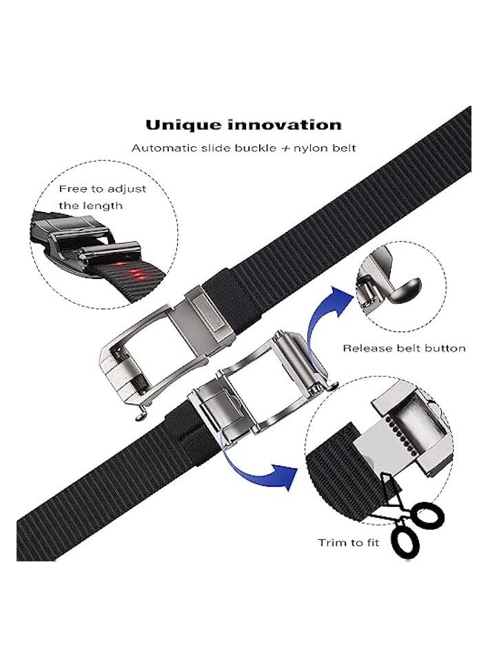 PROMASS Ratchet Belt for Men, Nylon Web Tactical Belt with Slide Adjustable Buckle for Men Jeans (Black)  - Image 2