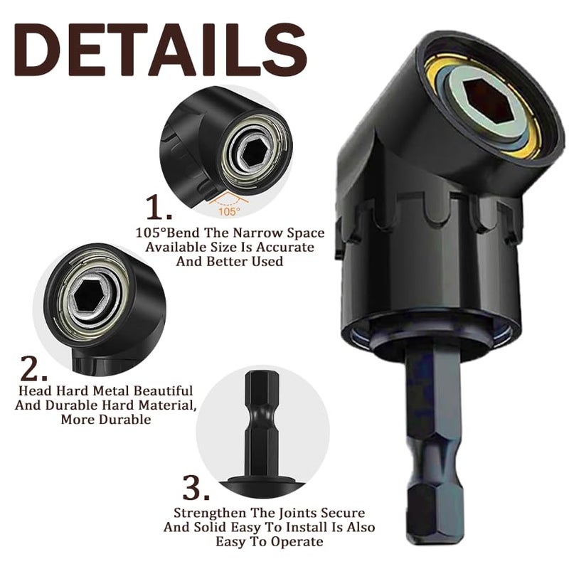 DOOOYU 21 Pcs Right Angle Drill Attachment Set Includes 2Pcs Flexible Drill Bit Extension 3Pcs 360Â° Rotatable 1/4 3/8 1/2" Impact Grade Socket Adapter 3Pcs Drill Bit Holder 10 Short Screwdriver Bits - Image 4