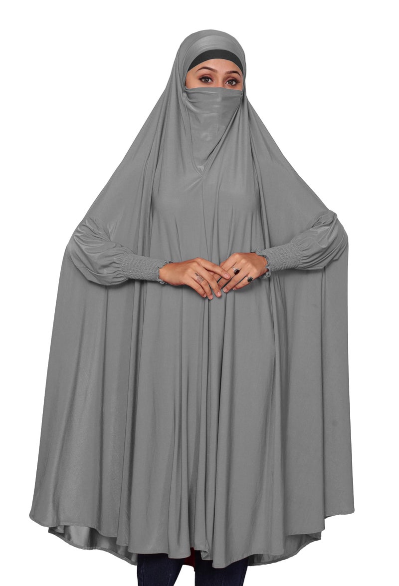 ICW Women Stretchable Jersey Smoking Sleeve Jilbab Cum Prayer khimar Hijab (Free Size) 60 Inch (Grey) - Image 5
