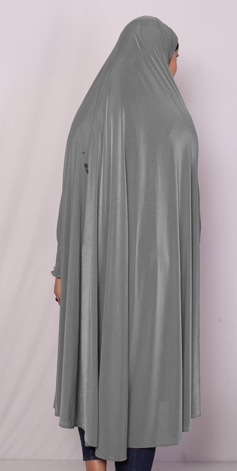 ICW Women Stretchable Jersey Smoking Sleeve Jilbab Cum Prayer khimar Hijab (Free Size) 60 Inch (Grey) - Image 2
