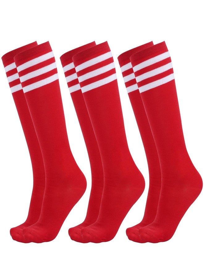 Dxhycc 3 Pairs Kids Soccer Socks Striped Knee High Baseball Softball Athletic Socks for Youth Boys Girls - Image 1