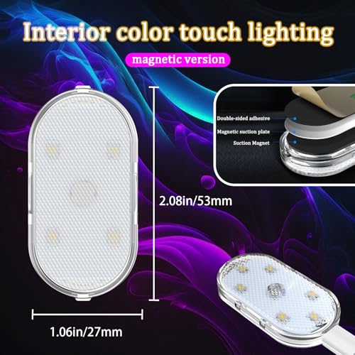vvag 4 PCS Car LED Lights for Car Interior 7 Colors Magnetic USB Wireless LED Lights with Bright LED Lamp Beads Portable Touch Rechargeable LED Interior Auto Lights for Car Decor - Image 3