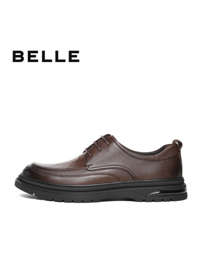 Belle Commuter Business Leather Shoes , Men's Cowhide Wrinkled Heightening Casual Shoes A1373am4, Brown 2, Size 39 - Image 2
