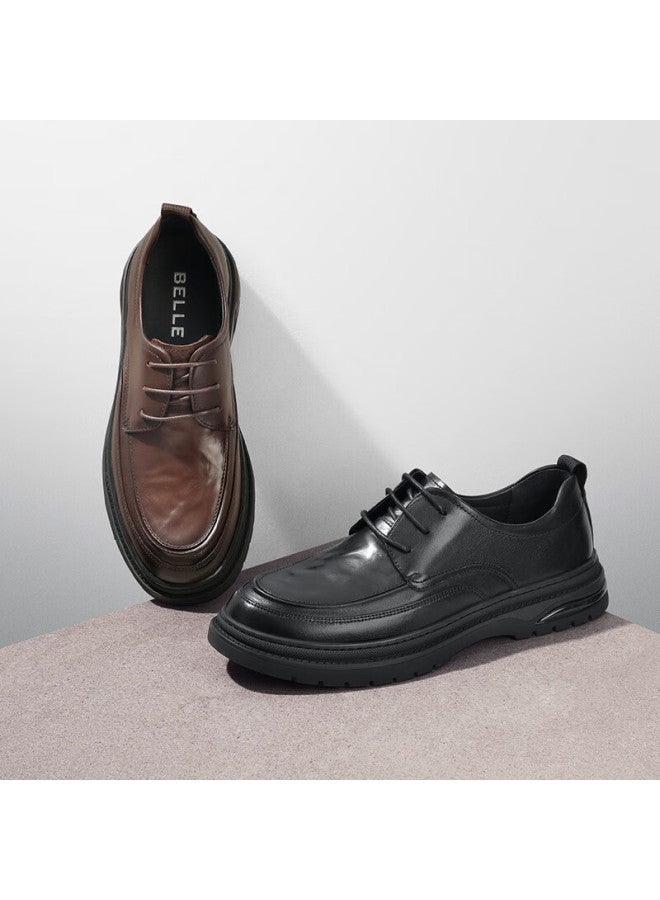Belle Commuter Business Leather Shoes , Men's Cowhide Wrinkled Heightening Casual Shoes A1373am4, Brown 2, Size 39 - Image 1