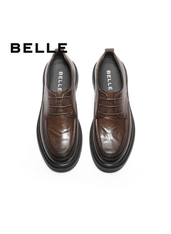 Belle Commuter Business Leather Shoes , Men's Cowhide Wrinkled Heightening Casual Shoes A1373am4, Brown 2, Size 39 - Image 3