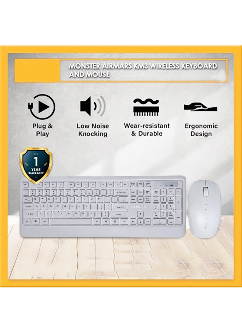 Wireless Keyboard and Mouse Combo – Sleek White Design | Compact, Quiet, & Smooth Typing | 2.4GHz Wireless Connectivity, USB Receiver, for PC, Laptop, Mac, Windows, and More 【Batteries Included】