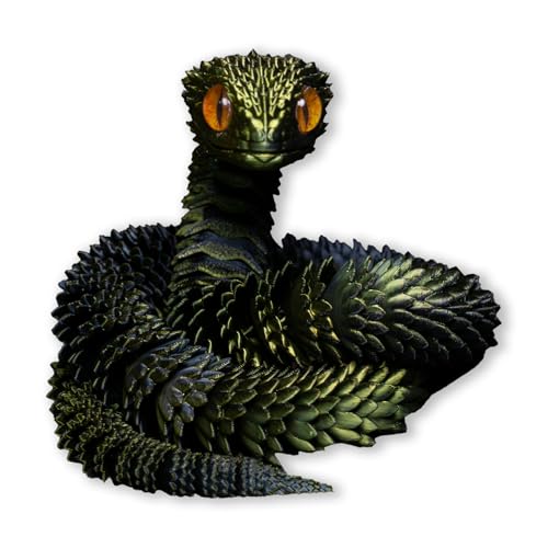 Binvin 3D Printed AnimalsSnake Viper3D Printed Snake Toys Articulated Snake 3D Printed Animals Animal Model Ornaments Creative Funny Toy Festival Gift for Frends Black Gold 24Inch - Image 1