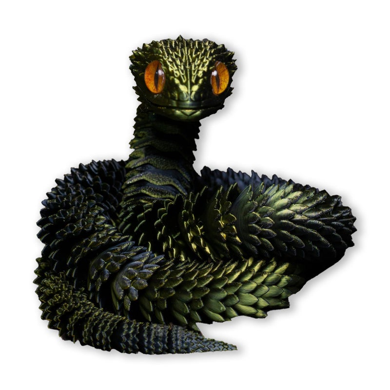 Binvin 3D Printed AnimalsSnake Viper3D Printed Snake Toys Articulated Snake 3D Printed Animals Animal Model Ornaments Creative Funny Toy Festival Gift for Frends Black Gold 24Inch - Image 3