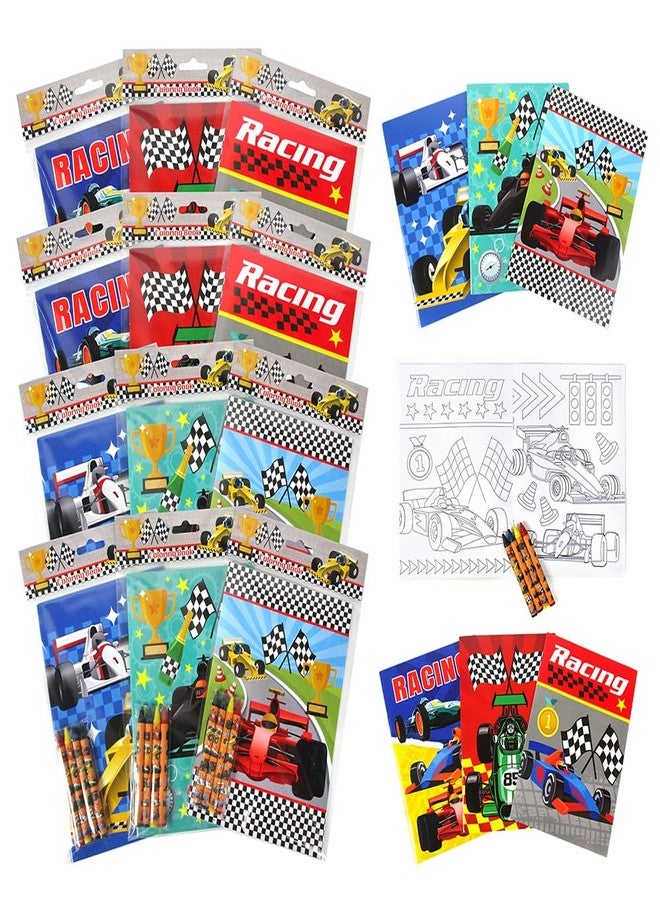 TINYMILLS Race Car Coloring Book Set with 12 Coloring Books and 48 Crayons Race Car Birthday Party Supplies Favor Bag Filler Carnival Prizes Rewards Classroom Party - Image 1