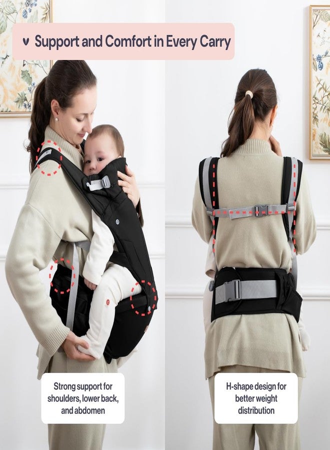 BabbleRoo Grow Carrier - Safety-Certified 6-in-1 Baby Carrier with Hip Seat, Ergonomic & Adjustable Toddler Carrier 7-50 lbs with Hip Support, Hood for Sun Protection, Newborn to Toddler, Black - Image 4