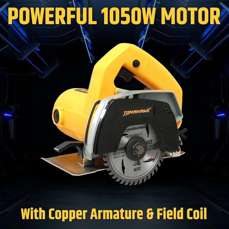 Tomahawk آلة قطع الرخام TCM8A الثقيلة 1050 واط 4"/110 مم متعددة الاستخدامات لقطع الرخام والجرانيت والخشب والحجر، عمق القطع الأقصى قابل للتعديل 34 مم - Image 3