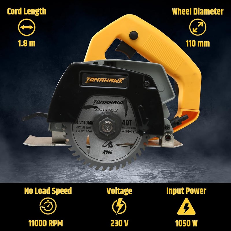 Tomahawk آلة قطع الرخام TCM8A الثقيلة 1050 واط 4"/110 مم متعددة الاستخدامات لقطع الرخام والجرانيت والخشب والحجر، عمق القطع الأقصى قابل للتعديل 34 مم - Image 4