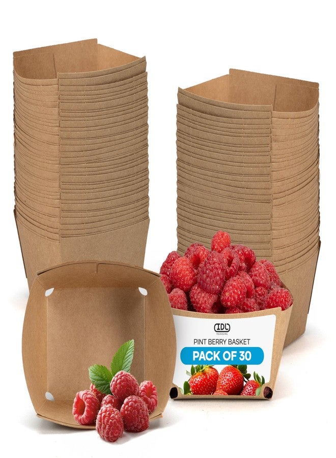 IDL Packaging Pint Berry Basket, Brown (Pack of 30) - Strong and Food-Safe Cardboard Containers for Freezing or Storing Small Fruits - Perfect Farmers Market Supplies - Image 1