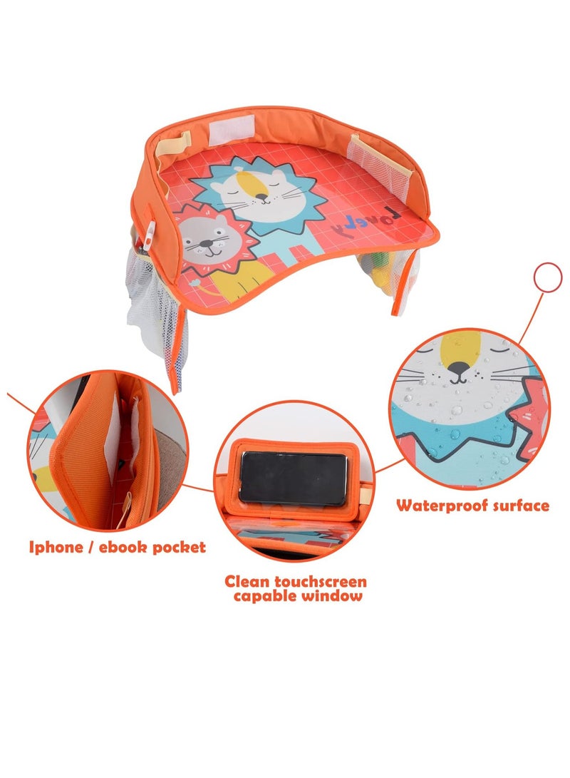 Excefore Kids Travel Tray Car Seat Activity and Play Tray Organizer for Children and Toddlers Lap Desk with Tablet Phone Holder Waterproof and Foldable (Orange) - Image 5