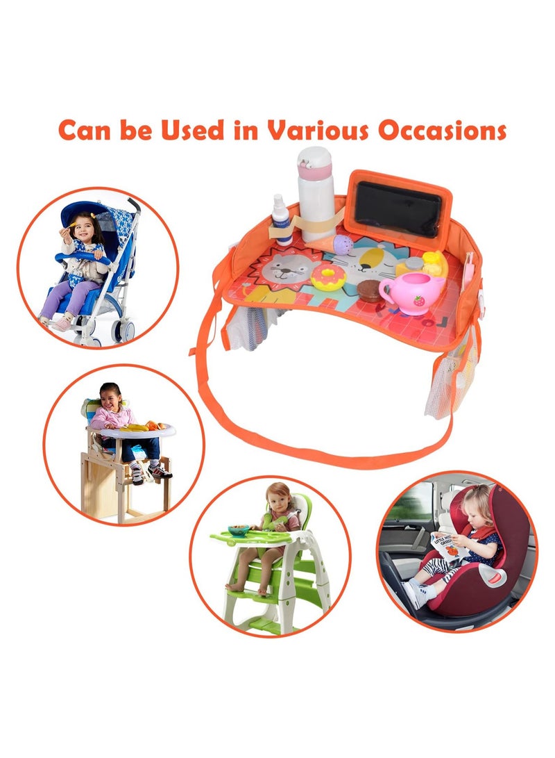 Excefore Kids Travel Tray Car Seat Activity and Play Tray Organizer for Children and Toddlers Lap Desk with Tablet Phone Holder Waterproof and Foldable (Orange) - Image 3