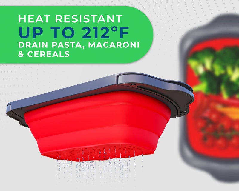 Comfify Xl Large Kitchen Strainer By Comfify - Collapsible Silicone Over-The-Sink Colander With Extendable Handles - Use With Pasta  Fruit  Berries & Veggie - 6 Quart - Red - Image 5