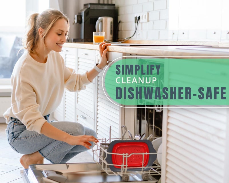 Comfify Xl Large Kitchen Strainer By Comfify - Collapsible Silicone Over-The-Sink Colander With Extendable Handles - Use With Pasta  Fruit  Berries & Veggie - 6 Quart - Red - Image 3