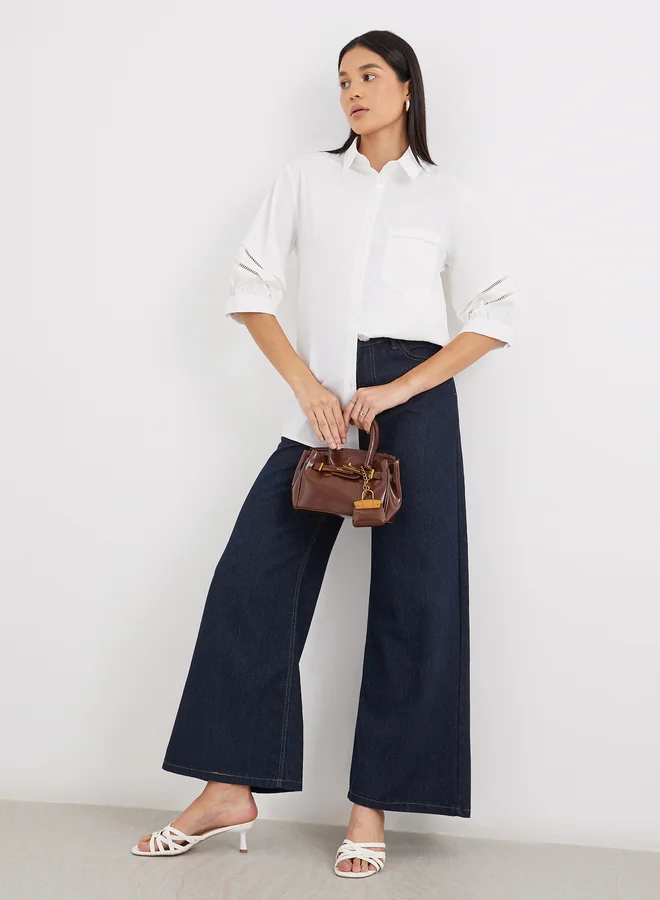 ستايلي Styli Women White Cut-Out Sleeve Longline Shirt