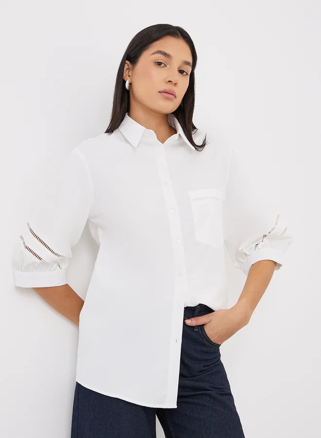 ستايلي Styli Women White Cut-Out Sleeve Longline Shirt