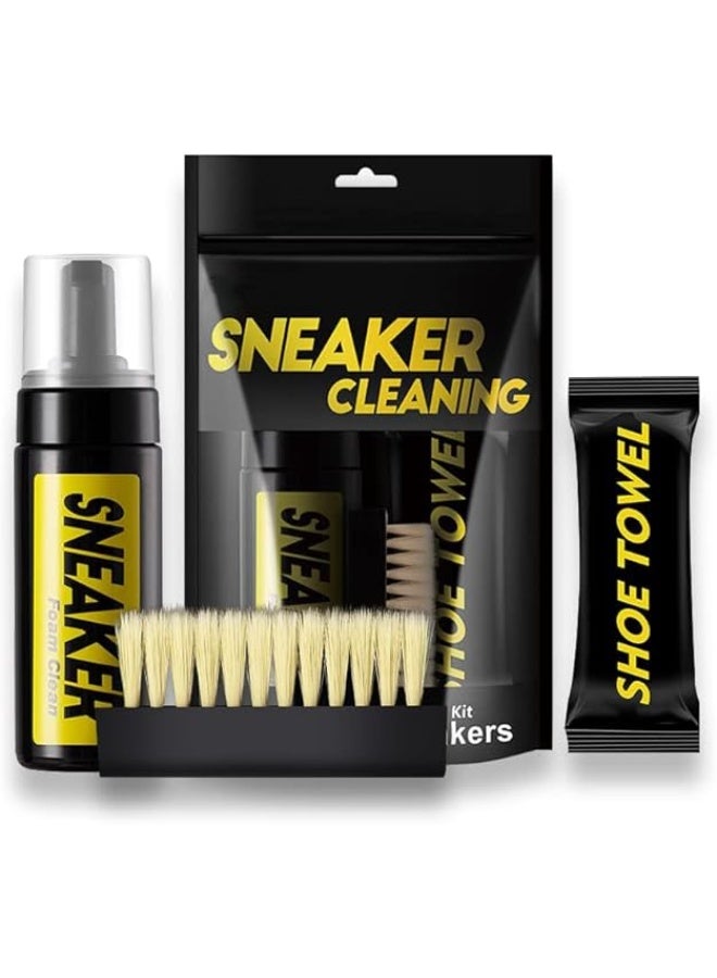 3-in-1 Shoe Cleaner Kit - Waterless Foam Sneaker Cleaner & Stain Remover Spray with Brush and Microfiber Cloth - Professional Dirt & Grime Cleaner for Athletic Shoes, Leather, Suede, and Knit - Image 1