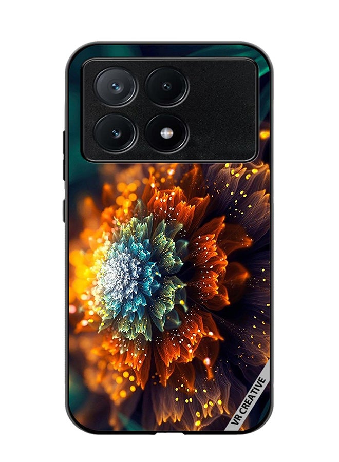 VR CREATIVE Protective Case Cover For Xiaomi Poco X6 Pro Orange And Blue Glowing Factual Flower Design Multicolour - Image 1