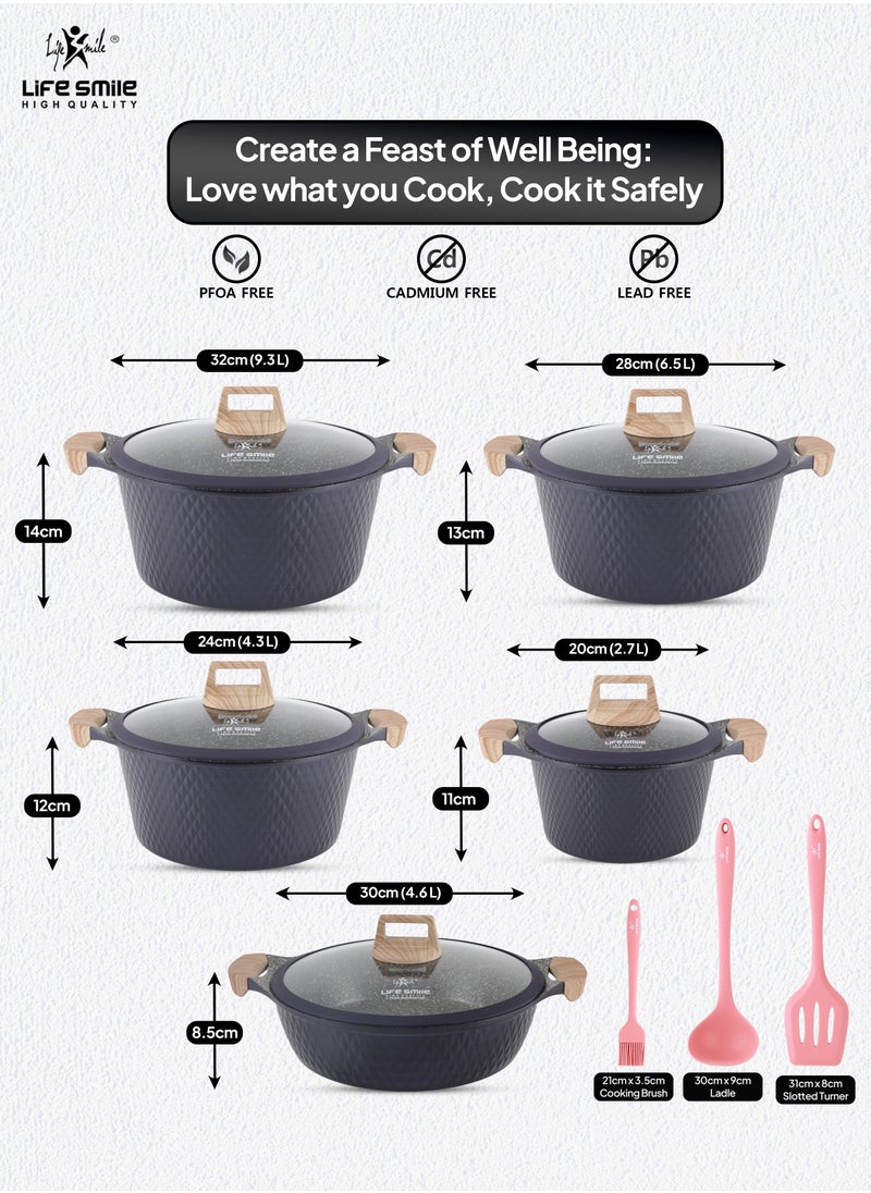 Life Smile Cookware Set 13 pieces - LIFE SMILE Pots and Pans set Granite Non Stick Coating 100% PFOA FREE, Induction Base Cooking Set include Casseroles & Shallow Pot & Silicone Utensils  - Image 3