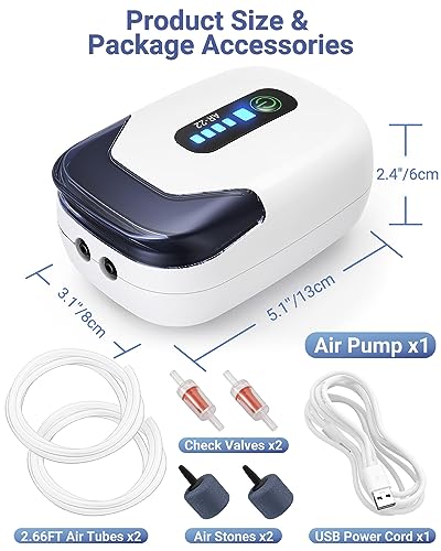 MoonOrange Aquarium Air Pump Rechargeable Portable Oxygen Pump with SingleDual Outlets Quiet Aerator for Fish Tank up to 3070 Gallon Outdoor Fishing Fish Transport and Power Cut - Image 3