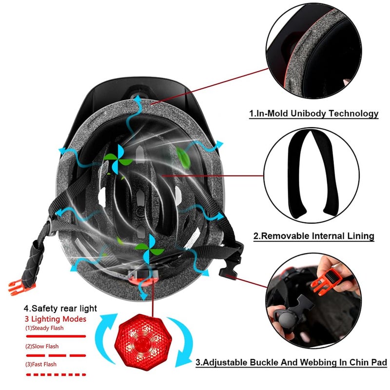 Bavilk Kids Bike Helmet, Boys Girls Bike Helmets with LED Light Detachable Visor, Children Youth Teen Helmet for Skating Cycling Scooter, Adjustable & Lightweight 19.7"-22.4" - Image 4