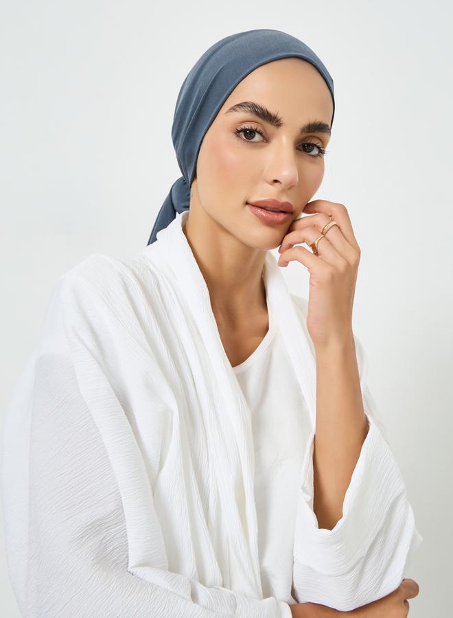 Take Two Grey Crystal Linen Pleated Tie Solid Hijab - Image 1