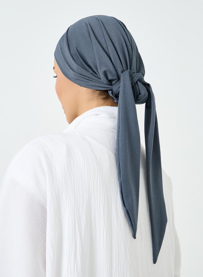 Take Two Grey Crystal Linen Pleated Tie Solid Hijab - Image 2