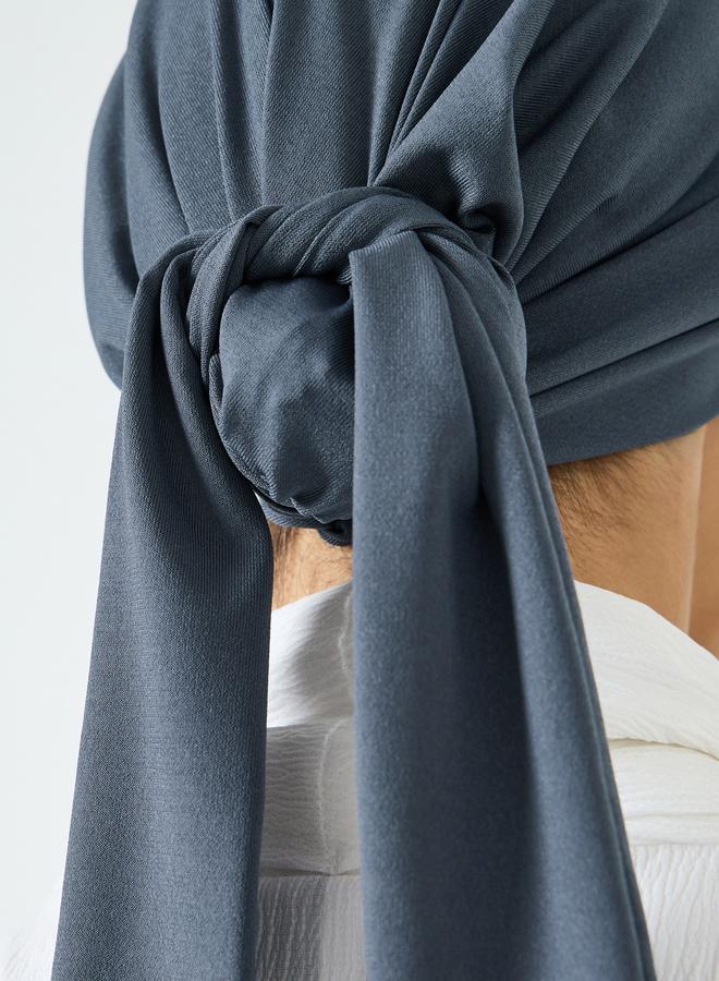 Take Two Grey Crystal Linen Pleated Tie Solid Hijab - Image 3