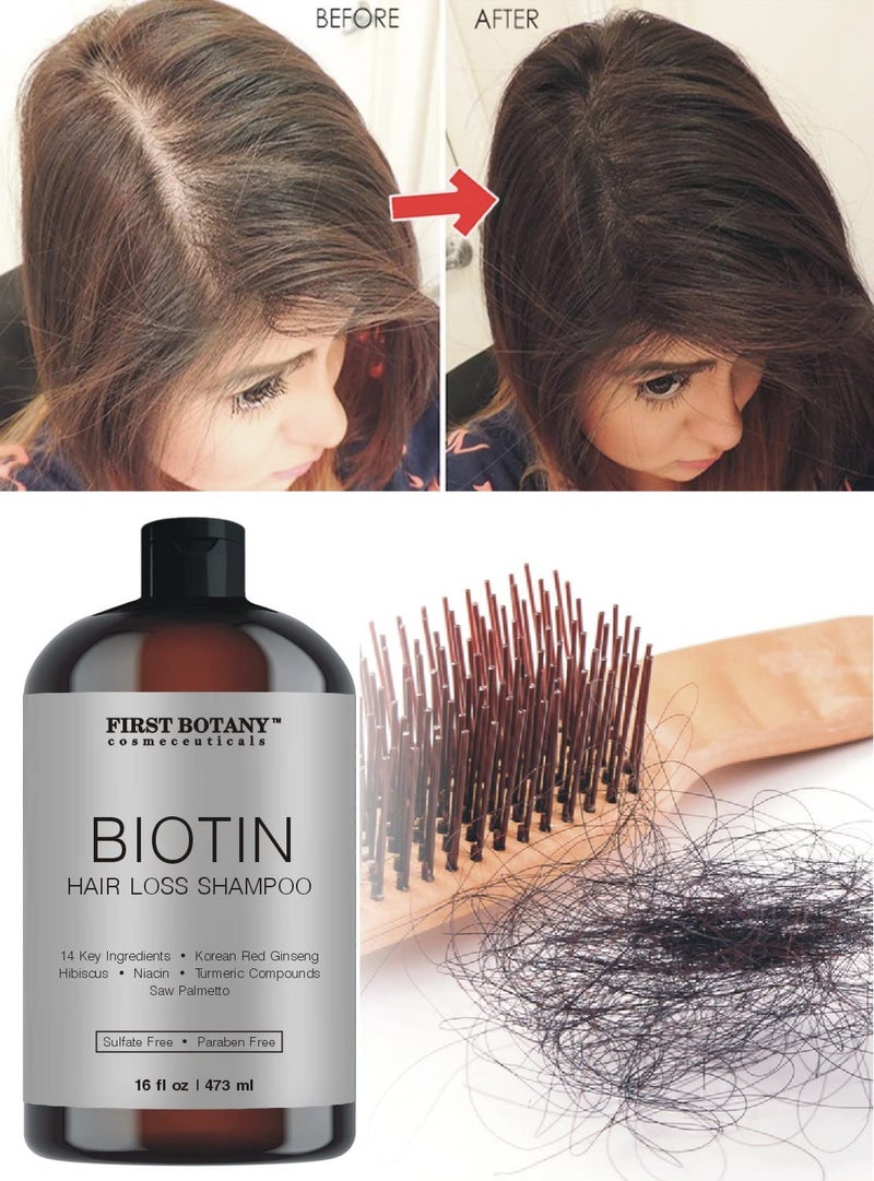 First Botany أول بوتاني مستحضرات التجميل، شامبو إعادة نمو الشعر ومضاد لتساقط الشعر 16 أونصة سائلة، مع مثبطات DHT - شامبو مرطب يومي، مزيل للسموم، مكثف للرجال والنساء - Image 2