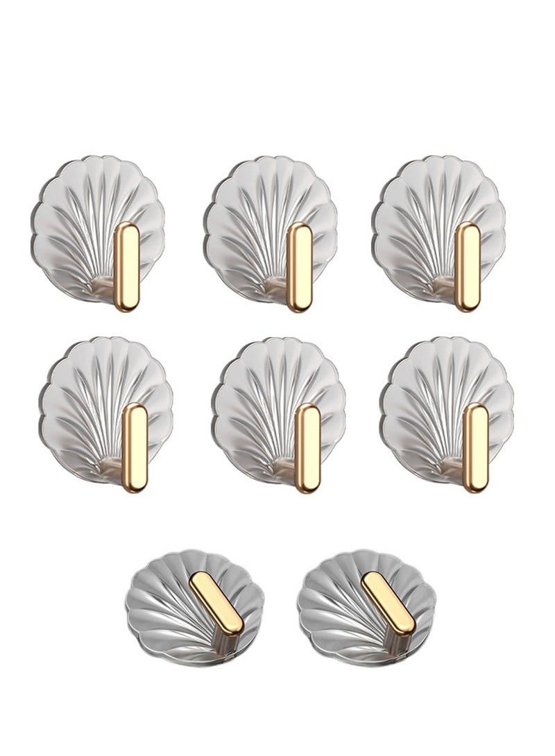 Hanayo 8 Pcs Hooks Multipurpose Acrylic Wall Storage Hooks Decorative Hooks Strong Adhesive Shell Shaped Hook(Gold+Clear) - Image 2