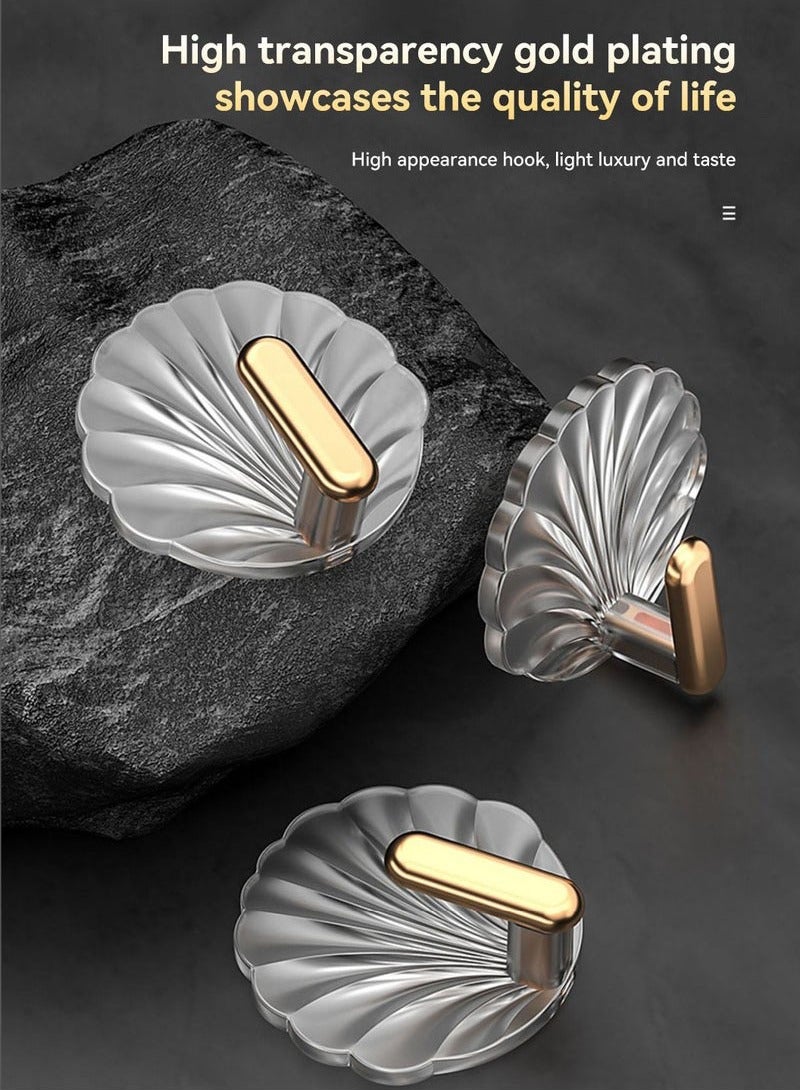 Hanayo 8 Pcs Hooks Multipurpose Acrylic Wall Storage Hooks Decorative Hooks Strong Adhesive Shell Shaped Hook(Gold+Clear) - Image 4