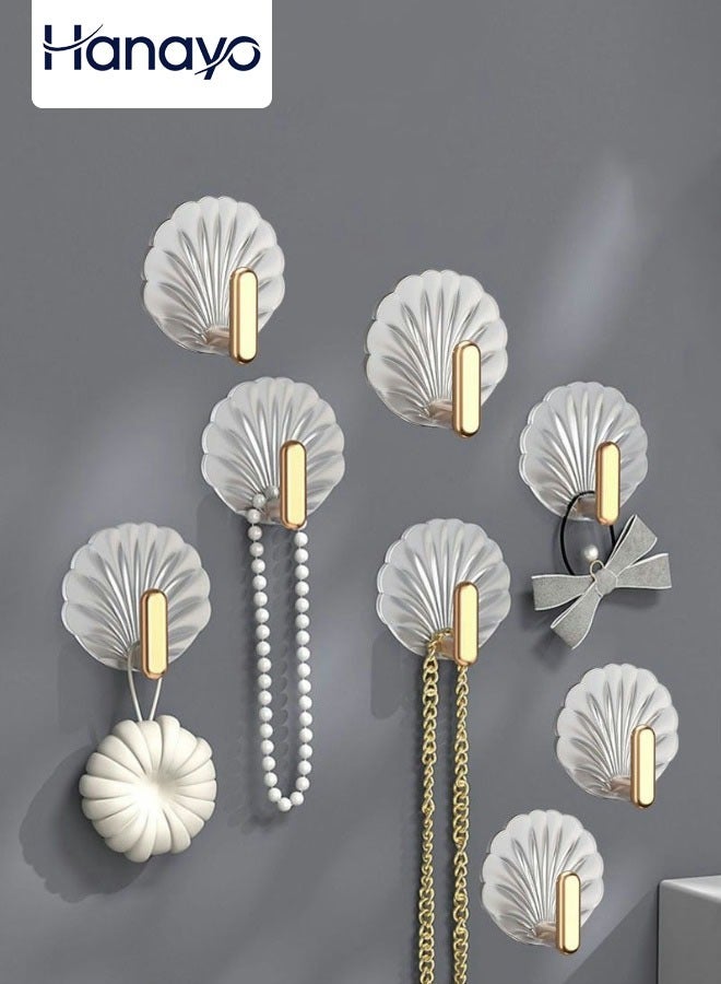 Hanayo 8 Pcs Hooks Multipurpose Acrylic Wall Storage Hooks Decorative Hooks Strong Adhesive Shell Shaped Hook(Gold+Clear) - Image 1