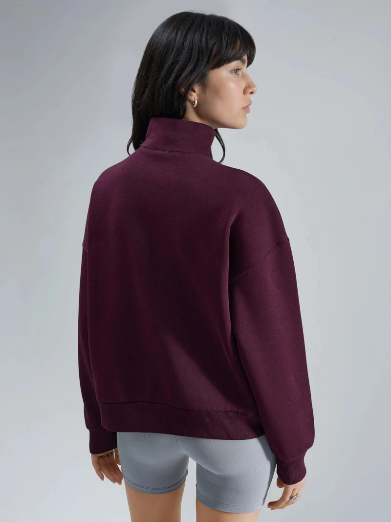 Busem BUSEM Oversized Text Print Zipper Collar Sweatshirt