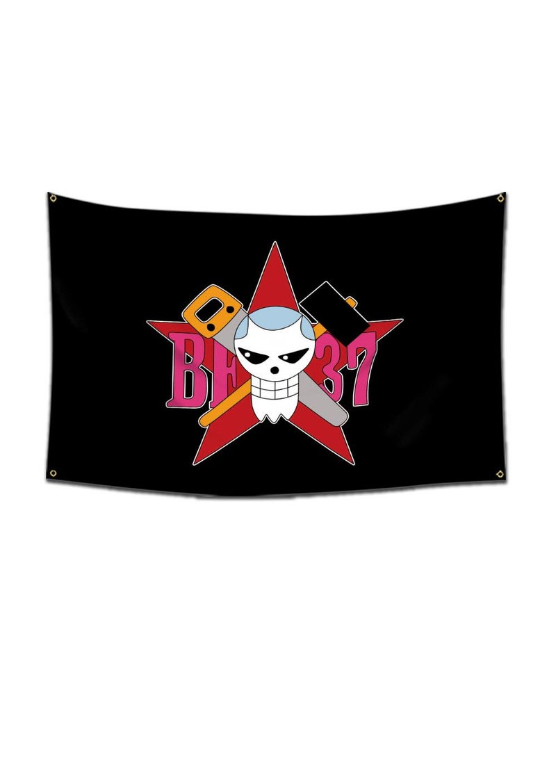 General 1-Pieces Polyester Flag ONE PIECE Cartoon Flag Design Cosplay Pirate Flag Straw Hat Luffy Print Room Decor with Corners Buckle 60*90cm Black-A13  - Image 1